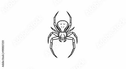 Stylized black and white drawing of a spider facing forward