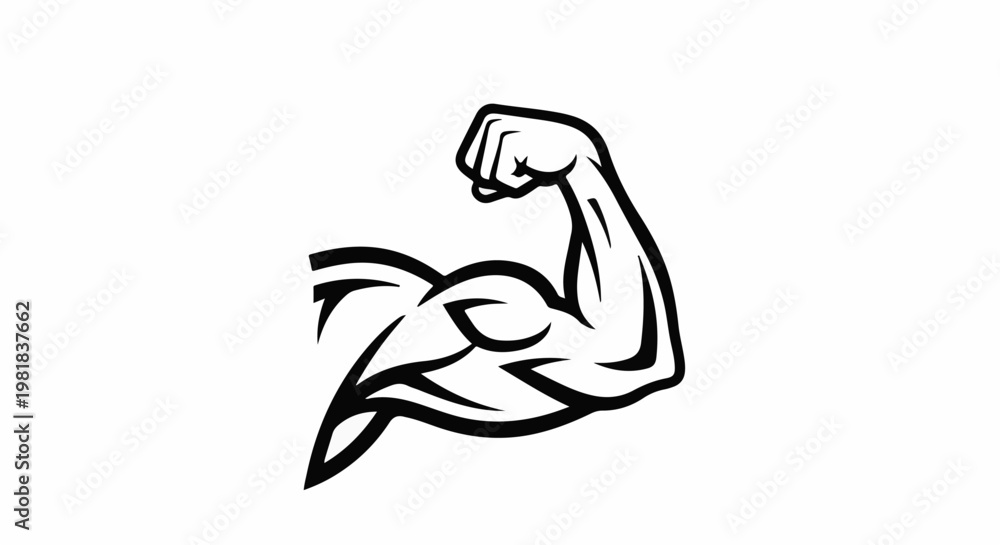 Fototapeta premium Stylized black and white illustration of a flexed bicep