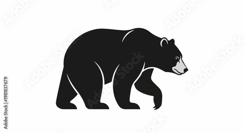 Stylized black bear walks forward, profile view, gray face details
