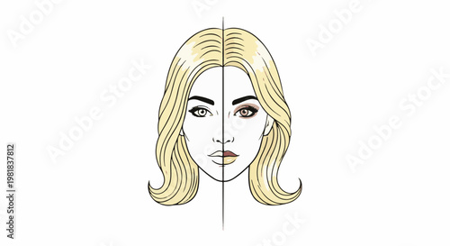 Split face illustration of a woman with makeup comparison