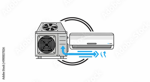 Split AC unit with air flow illustration