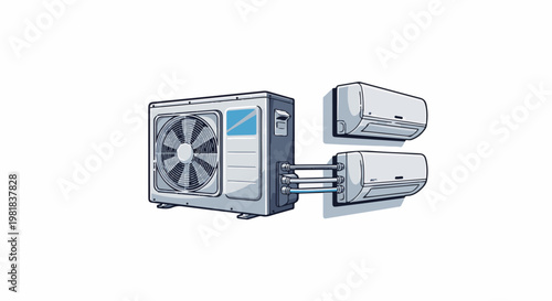 Split air conditioning unit with two indoor wall-mounted units