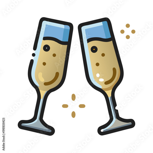 Two champagne glasses clinking together in celebration with a festive touch