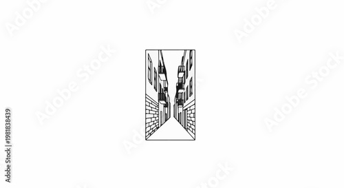 Sketch of an old, narrow alleyway with buildings on both sides