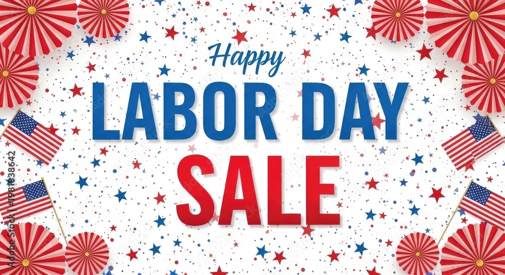 Fototapeta premium Happy labor day sale patriotic american celebration with fireworks and flags september holiday