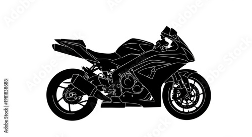 A sleek black motorcycle illustration with a minimalist design on a white background