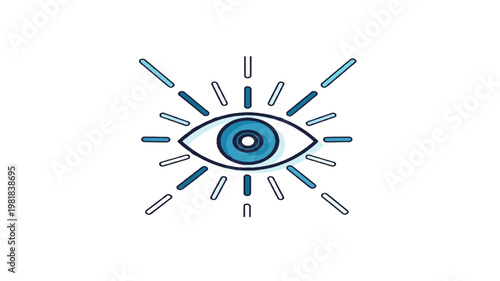 Eye with Vision Rays Optometry Concept Illustration Isolated on White Background
