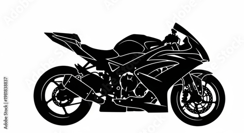 A sleek black motorcycle silhouette with white outline on a plain background