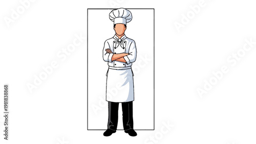 Confident Male Chef Full Body Portrait in Kitchen Uniform and Apron