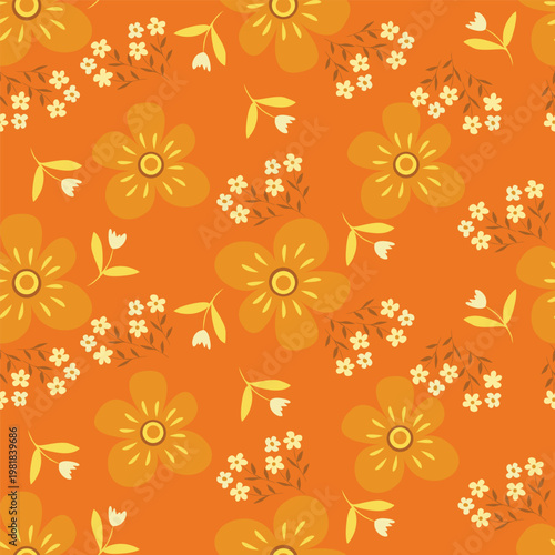 Cute seamless pattern with decorative flowers and leaves can be used for wallpapers, surface textures, textile,linen, kids cloth, pattern fills, page backgrounds and more designs