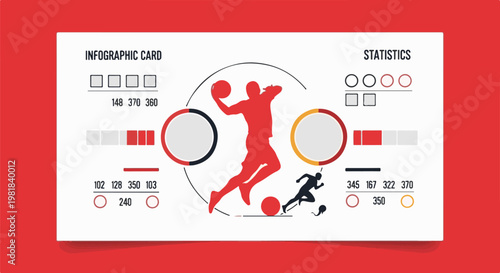 Sports infographic with basketball and running silhouettes and various statistics