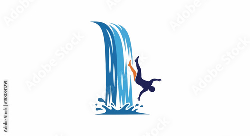 Silhouette of person jumping into a stylized waterfall with splashes