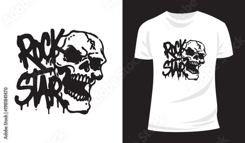 Edgy Rock Star Skull T-Shirt Design with Stars.