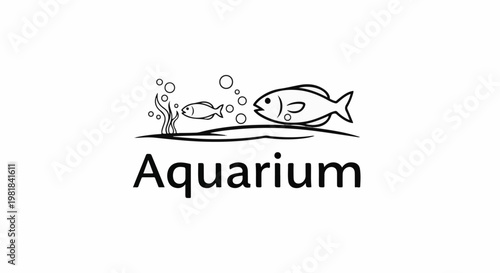 Simple black and white illustration of two fish swimming in an aquarium