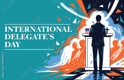 International Delegate Delivering Speech at Podium With Audience at Political Conference