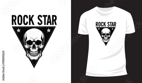 Rock Star Skull with Mohawk and Stars Graphic for T-Shirt.