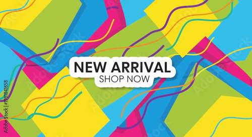 New Arrival Shop Now Banner with Abstract Colorful Geometric Background