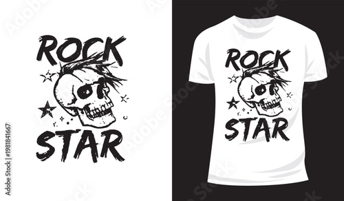 Hand Drawn Rock and Roll Skull Vector Illustration.