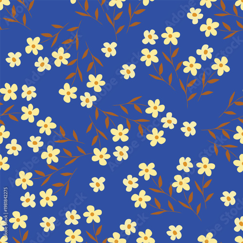 Cute seamless pattern with decorative flowers and leaves can be used for wallpapers, surface textures, textile,linen, kids cloth, pattern fills, page backgrounds and more designs