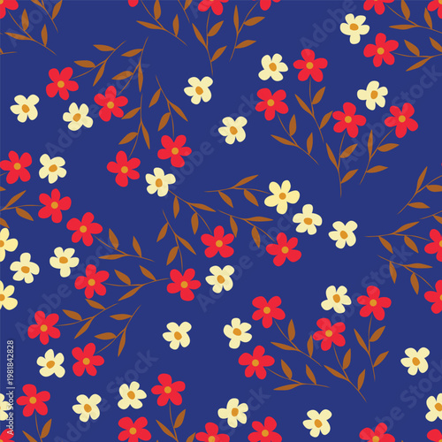 Cute seamless pattern with decorative flowers and leaves can be used for wallpapers, surface textures, textile,linen, kids cloth, pattern fills, page backgrounds and more designs
