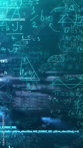 Vertical video: Camera pulling back, diagrams expanding, code scrolling, showing triangle education