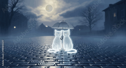 Mysterious lone figure holding an umbrella against a stormy evening backdrop. Vector