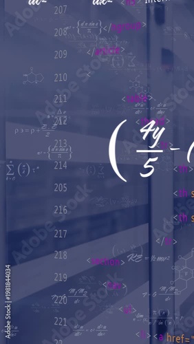 Clip starting, transparent glass partition showing math, chemistry, code overlays for tech demo