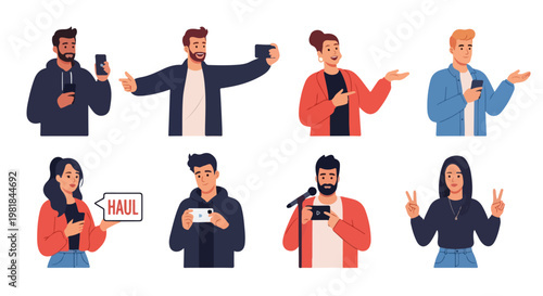 Set of 8 Diverse Influencer and Blogger Vector Avatars