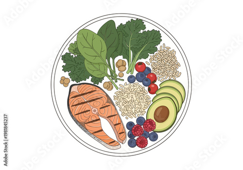 Healthy Salmon and Avocado Bowl with Berries and Grains - A Wholesome Meal