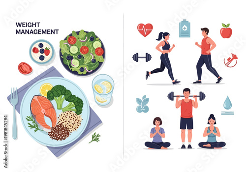 Healthy lifestyle and weight management with fitness and healthy food concepts