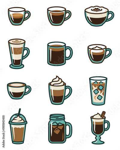 Coffee Icon Set Simple Clean Design Vector