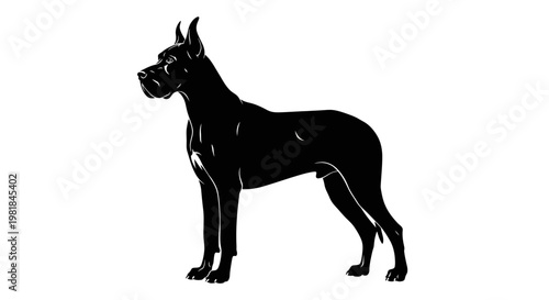 Great Dane Silhouette Standing Profile, Black Dog Breed Vector Art