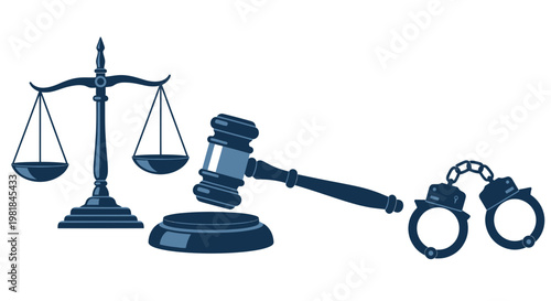 Justice Scales, Gavel, and Handcuffs - Symbolizing Law and Order