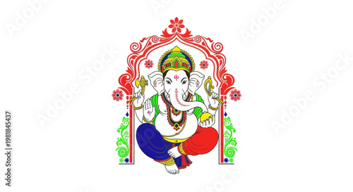 Hindu deity Ganesha, god of beginnings, wisdom, remover of obstacles, colorful illustration