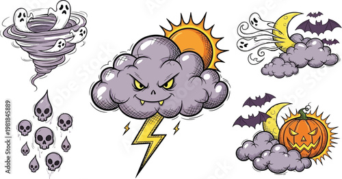 Personified weather elements and spooky atmospheric phenomena Vector
