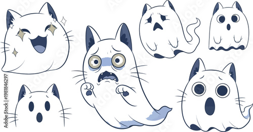 Charming cartoon cats expressing various whimsical emotions in a playful style Vector