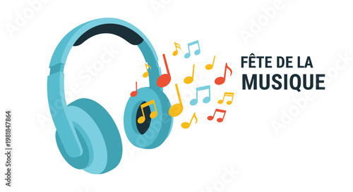 Fete de la Musique Headphones with Musical Notes
