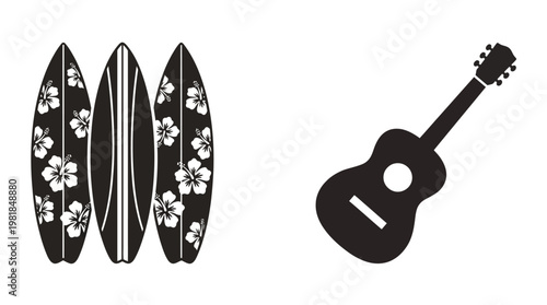 Surfboards and acoustic guitar Vector