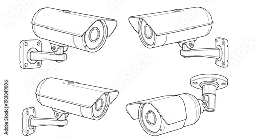 Security camera icons, CCTV vector set, surveillance cameras, monitoring systems