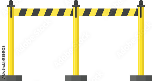 Yellow and Black Retractable Belt Barrier Flat Illustration. Industrial Safety Stanchion Isolated on White Background