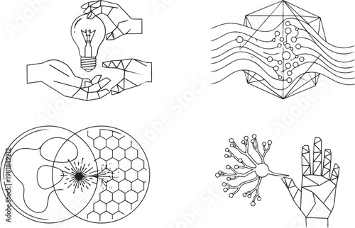 Abstract Technology and Science Innovation Line Art Concept Vector Set