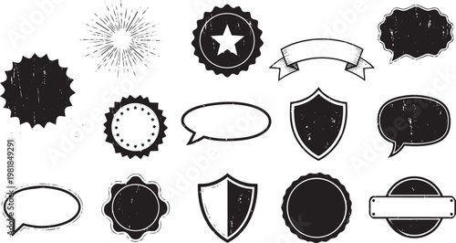 Black Vintage Distressed Badges and Ribbon Banners Vector Collection