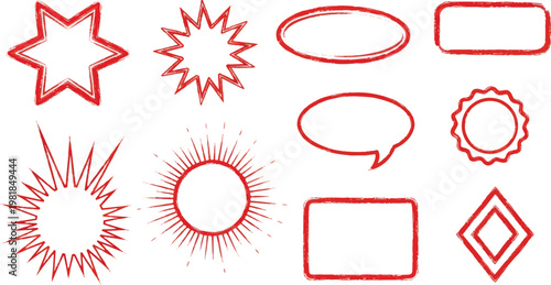 Hand Drawn Red Marker Shapes Star Circle and Speech Bubble Vectors