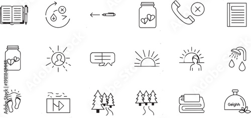Minimalist Line Art Lifestyle and Nature Outline Icons Vector Set