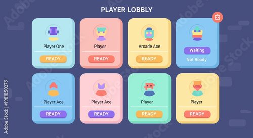 Player Lobby Screen with Game Options and Avatars.