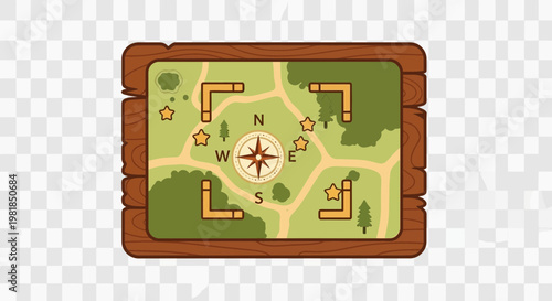 Treasure Map Game Board with Compass and Landmarks.