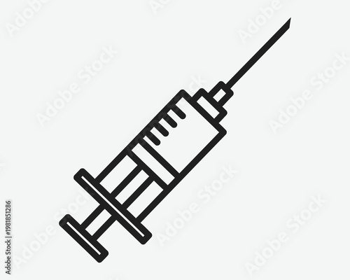 Simple line drawing of a medical syringe for healthcare and vaccination concepts