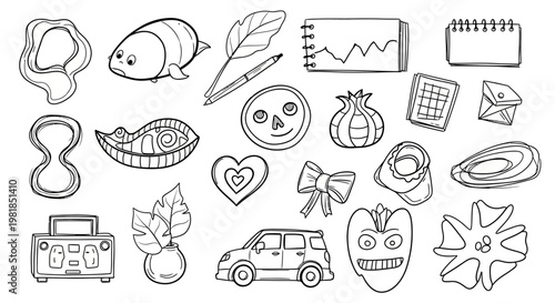 Creative Illustration of Various Objects and Symbols for Artistic Inspiration