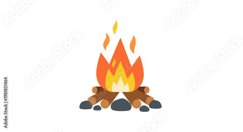 Stylized Campfire Illustration - Warm Flames and Wood