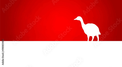 White Emu Silhouette on Red Background, Graphic Art, Abstract Design